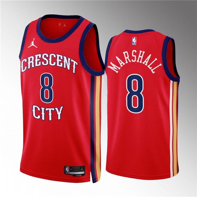 Men's New Orleans Pelicans #8 Naji Marshall Red 2022/23 Statement Edition Stitched Basketball Jersey